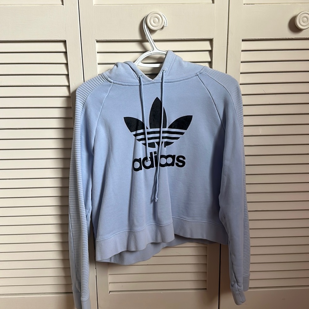 adidas light blue crop hoodie